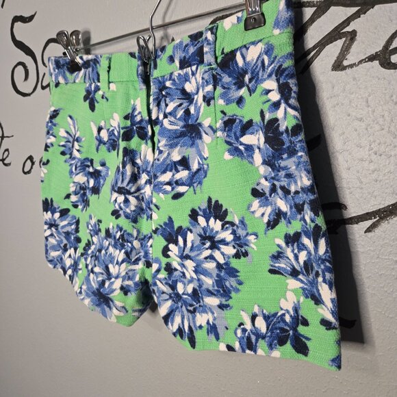J. Crew Shorts Green Blue Floral Print High Rise, 0 - Picture 3 of 6